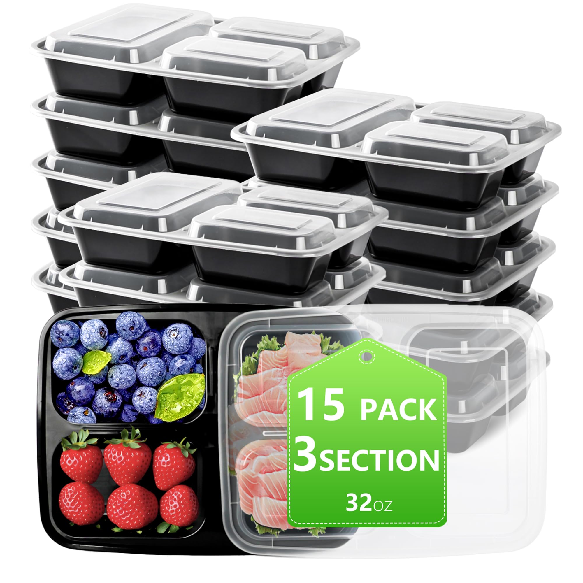 Amazon.com: NutriBox 32oz Meal Prep Containers 3 Compartment Food